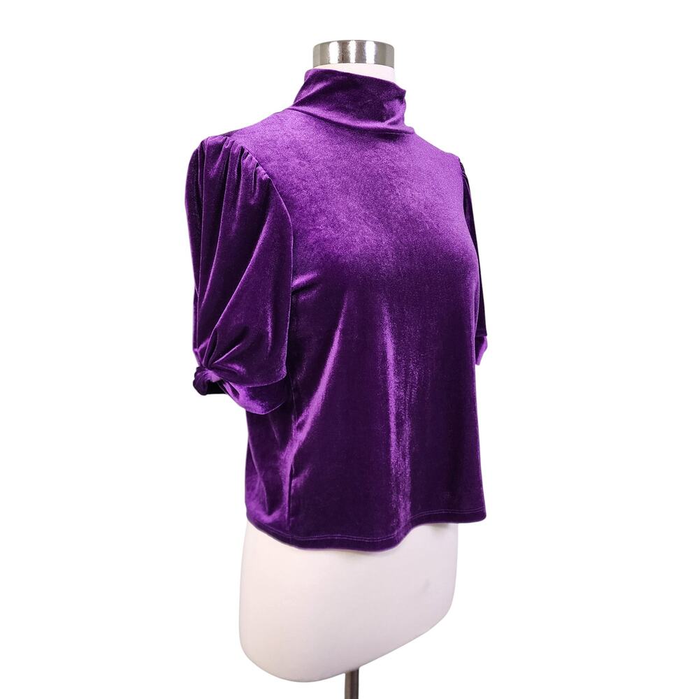 Sanctuary Womens Night Escape Velvet Top Size Small Purple Mock Neck Puff Sleeve